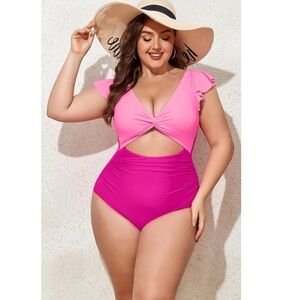 Women's‎ Plus Size One Piece Swimsuits Tummy Control V Neck Cutout Bathing Suit